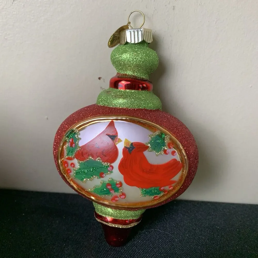 Radko Glass Christmas Ornaments Red Cardinal Holly & Boot Hand Painted